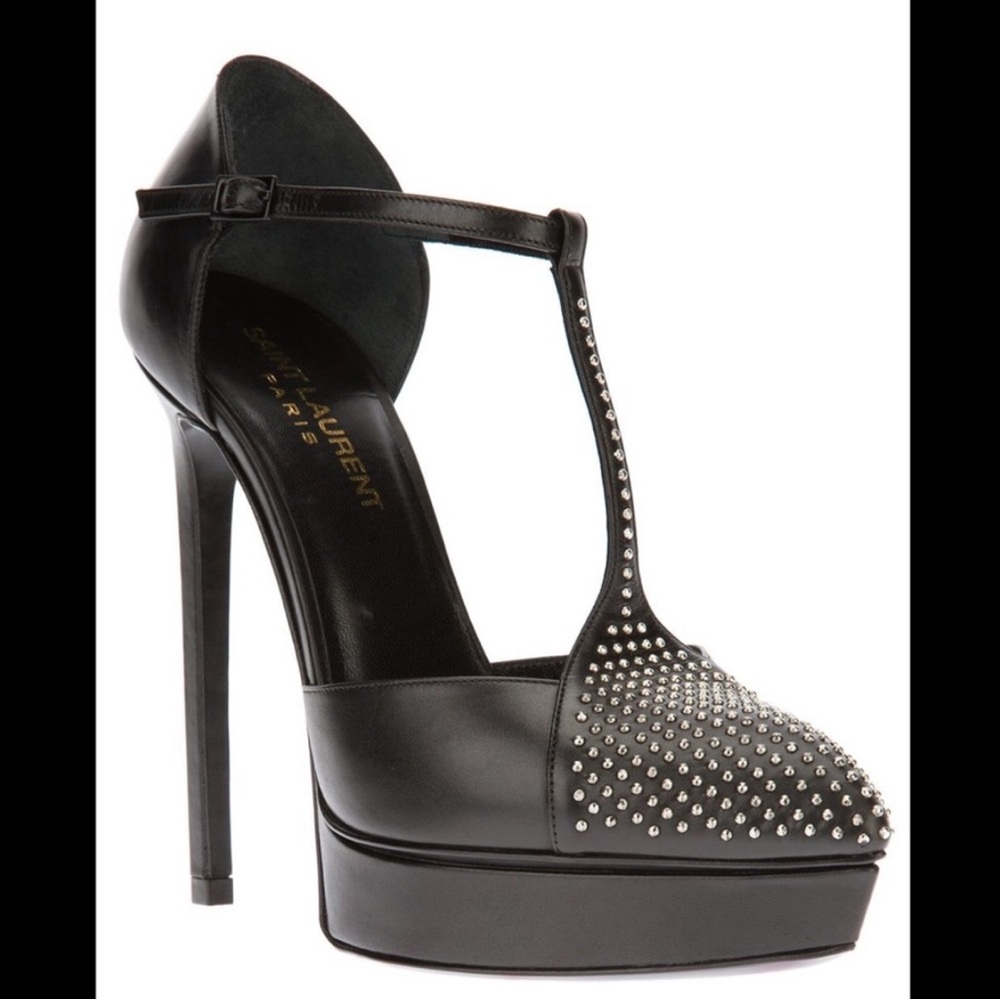 YSL Studded Janis Mary Jane Heel. Black. Size 38. - Picture 2 of 15